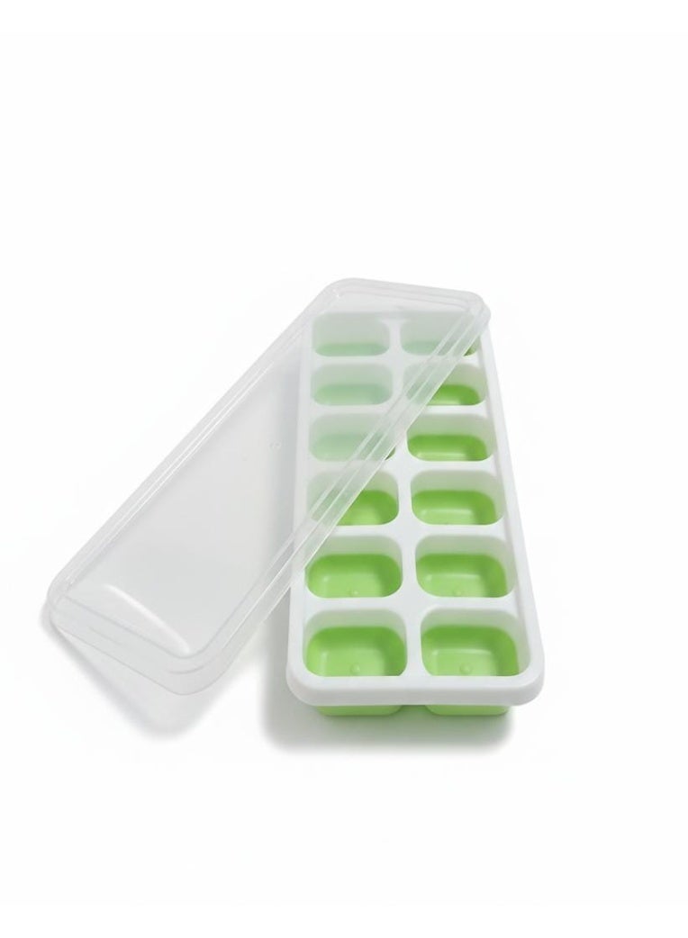Spaceshoop 12 Slot Flexible Ice Cube Tray with Spill Resistant Lid Easy Release Silicone Bottom BPA Free Food Grade Material Perfect for Whiskey Cocktails and Baby Food White and Green 1 Pack - Image 1